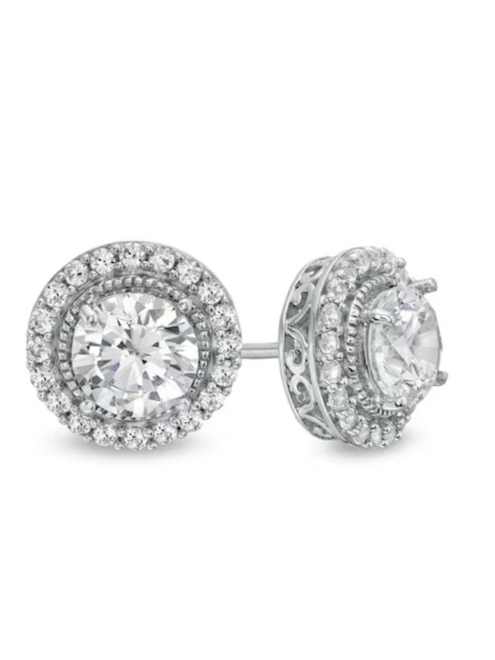 Sterling Silver Lab Sapphire Halo Stud Earrings - Sparkling